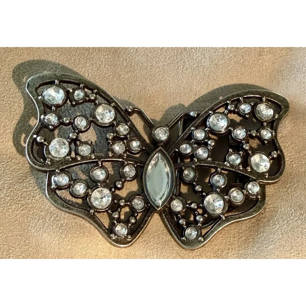Large Butterfly Rhinestone Belt Buckle Western Americana Collectible Vintage